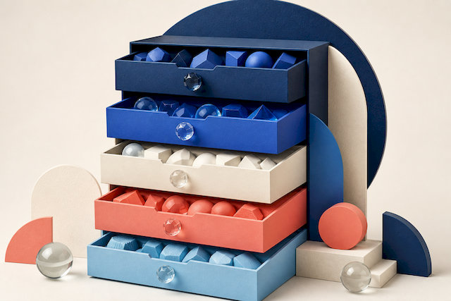 Formes triées en catégories pour organiser la progression