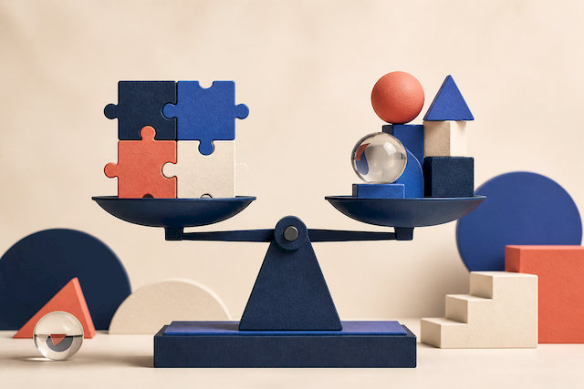 Balance composée de formes et de pièces de puzzle